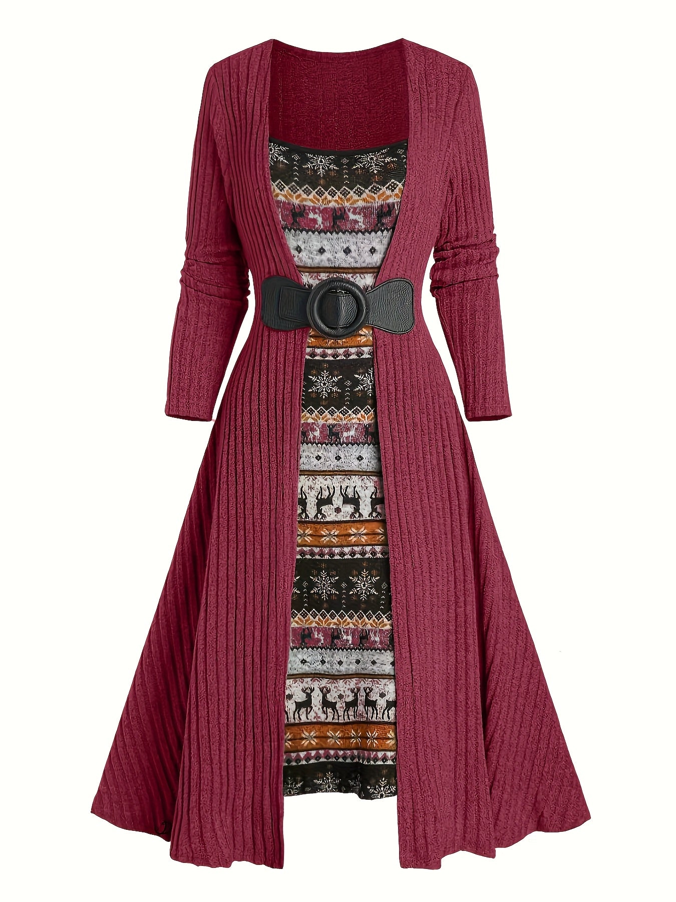 MIRELLE LONG-SLEEVE RIBBED DRESS