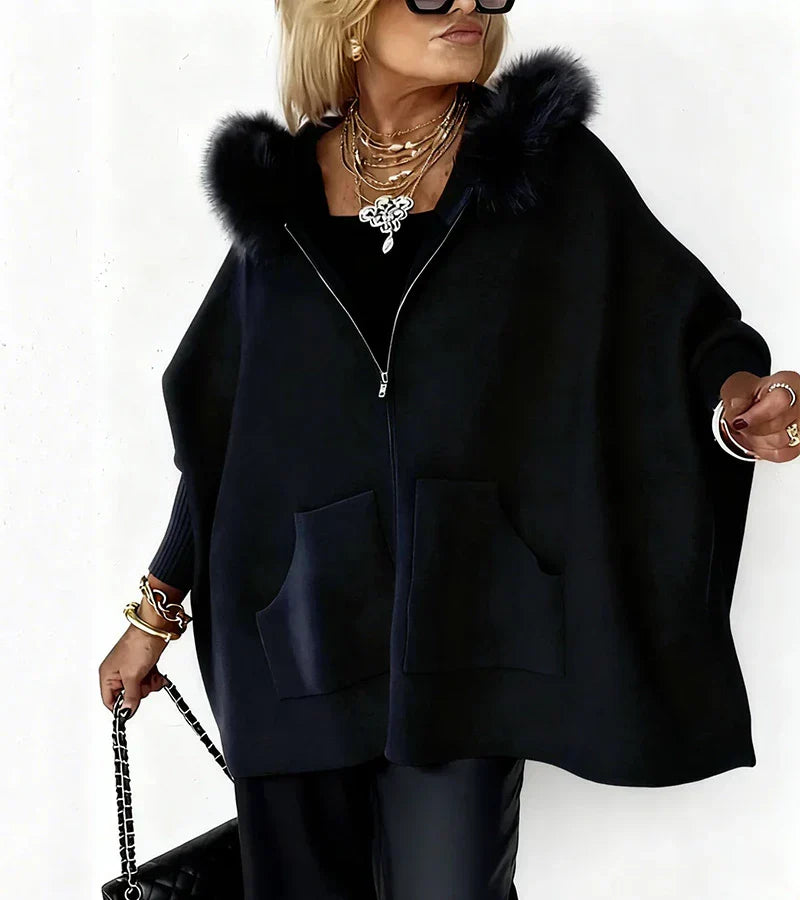 ARABELLE CASUAL HOODED COAT WITH FUR COLLAR