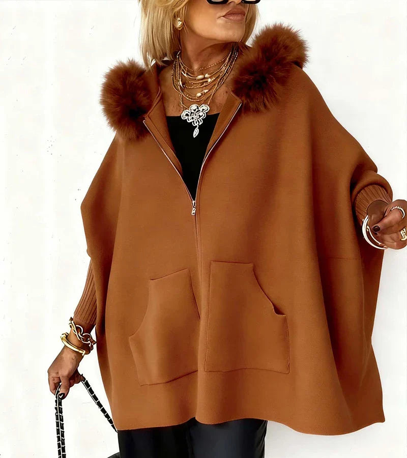 ARABELLE CASUAL HOODED COAT WITH FUR COLLAR
