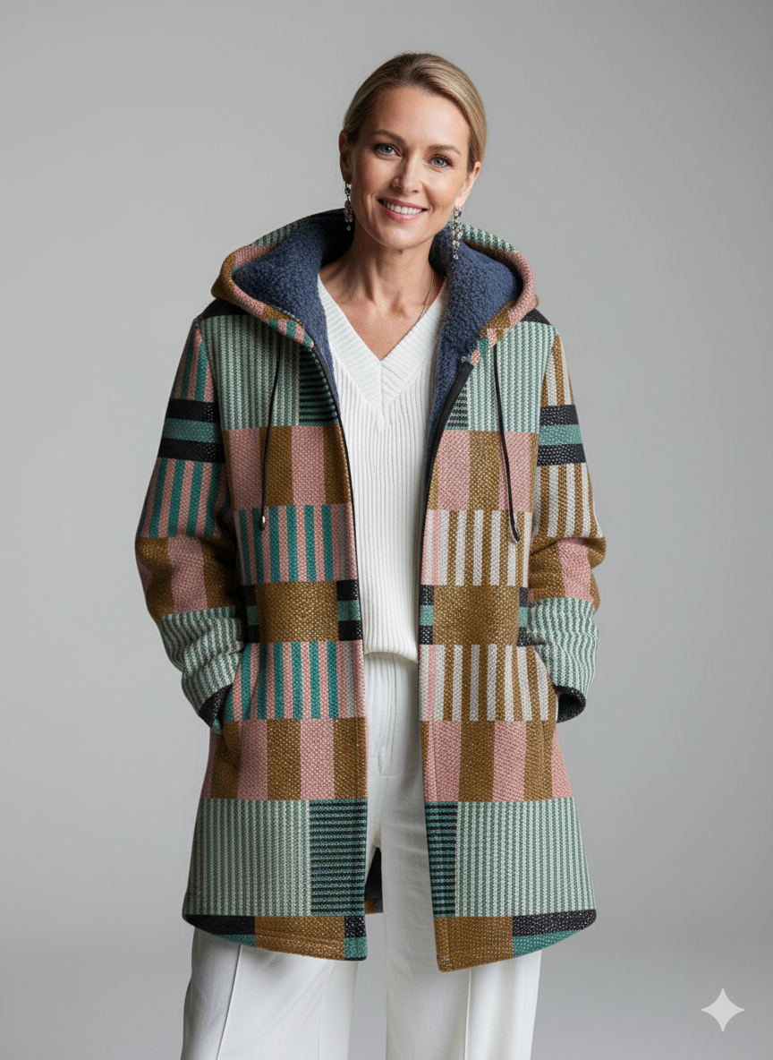 Vintage Stripe Art Print Unisex Plush Thick Long-Sleeved Sweater Cardigan Coat