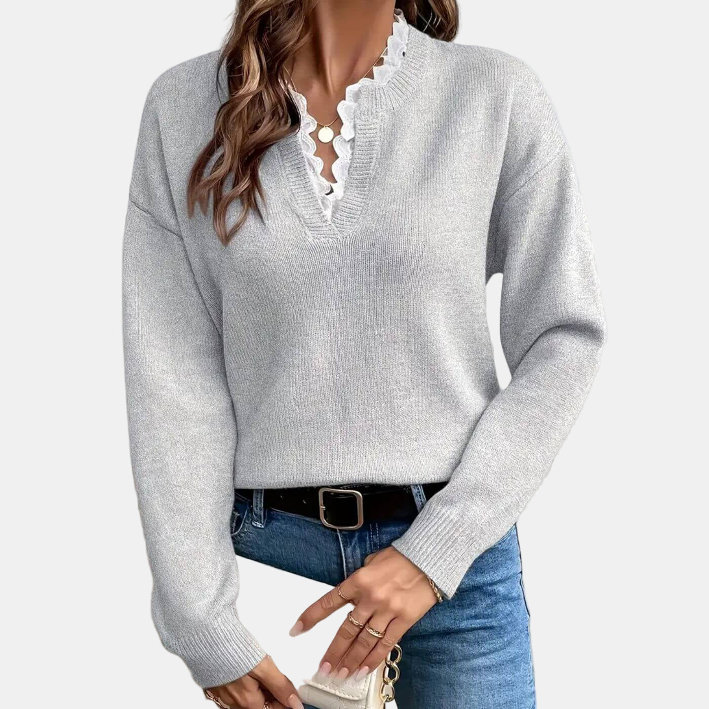 Rhea | Elegant Lace-Collared Sweater