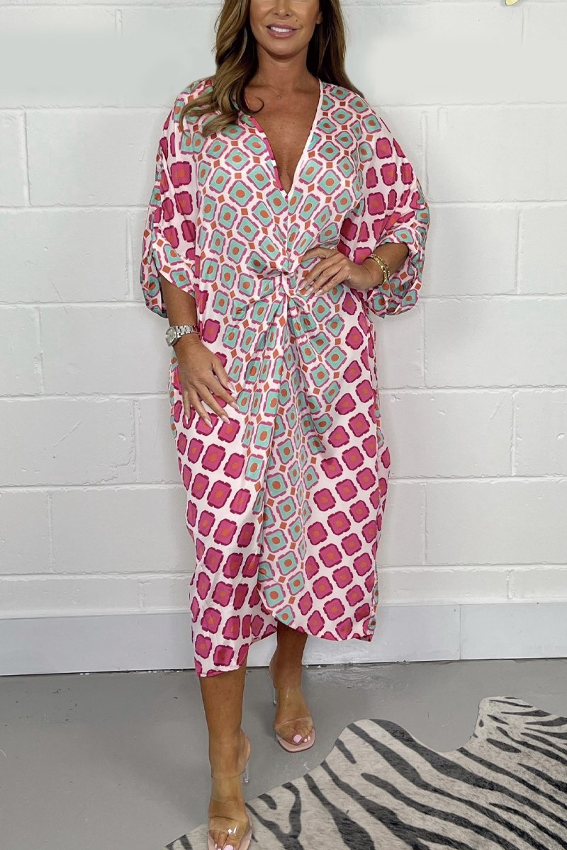 Babette | Boho V-neck Geometric Print Dress