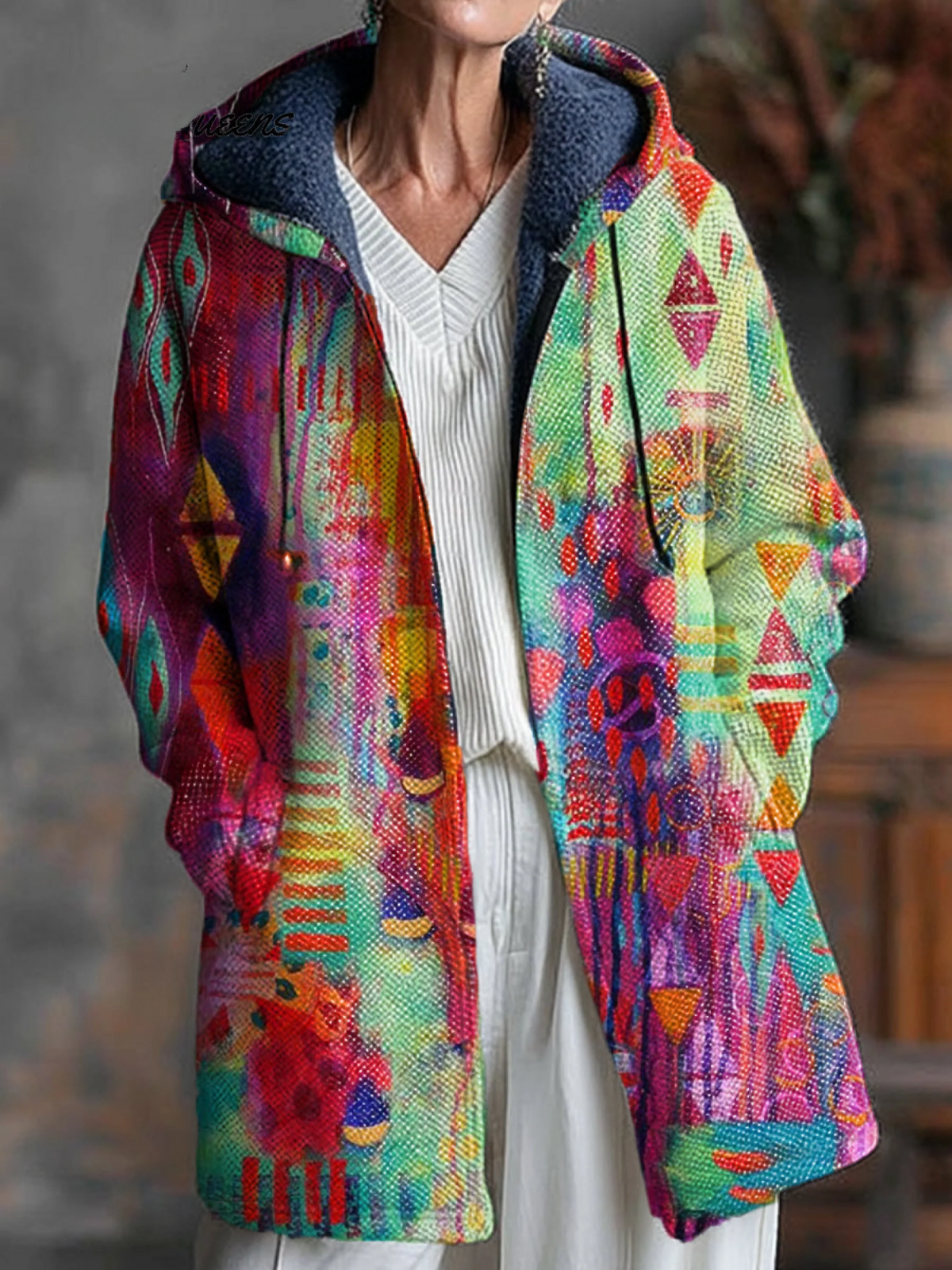 Beautiful Colourful Abstract Geometric Graffiti Painting Art Print Unisex Plush Thick Long-Sleeved Sweater Cardigan Coat