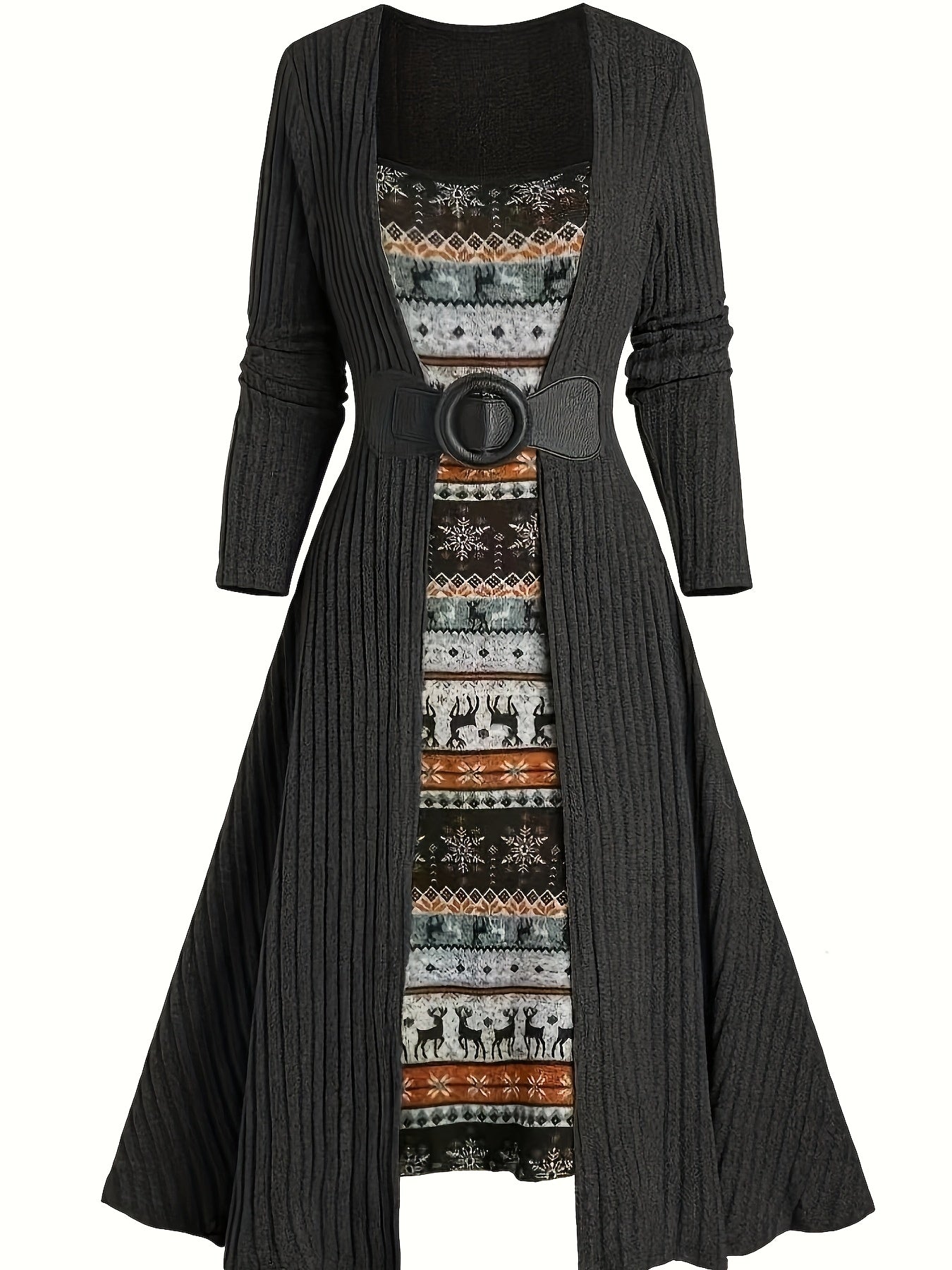 MIRELLE LONG-SLEEVE RIBBED DRESS