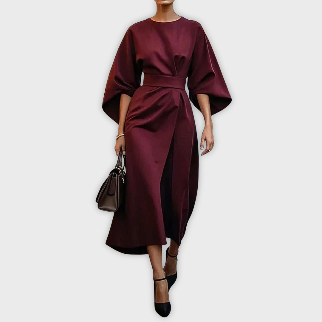 Olivia | Elegant Belted Dolman Sleeve Dress