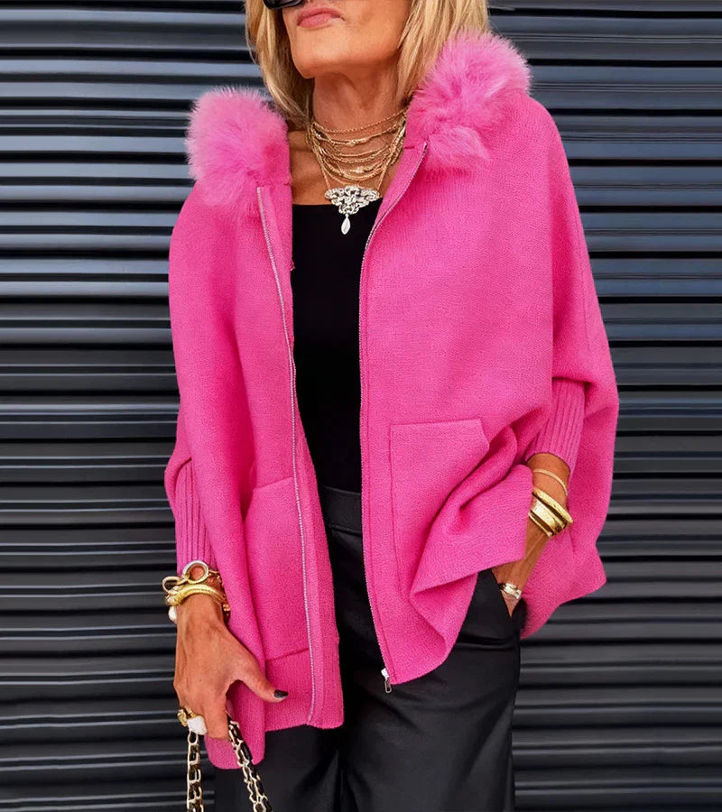 ARABELLE CASUAL HOODED COAT WITH FUR COLLAR