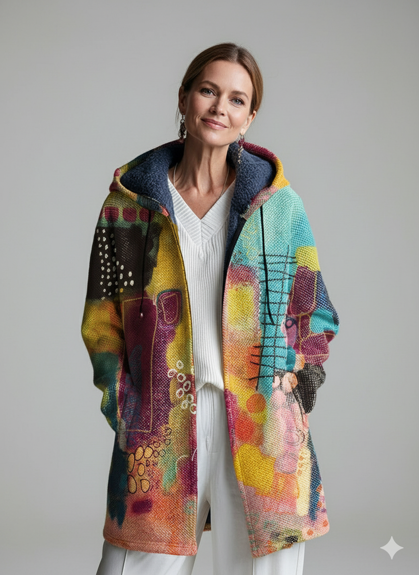 Abstract Multicolour Block Graffiti Painting Art Print Unisex Plush Thick Long-Sleeved Sweater Cardigan Coat