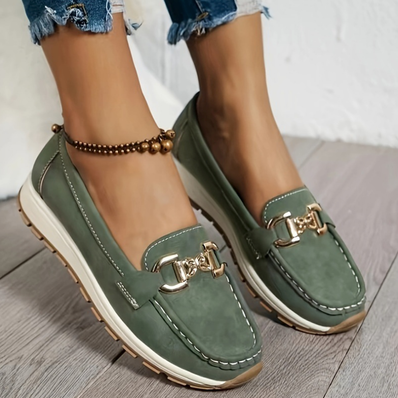 Eloise - Green Buckle Loafers